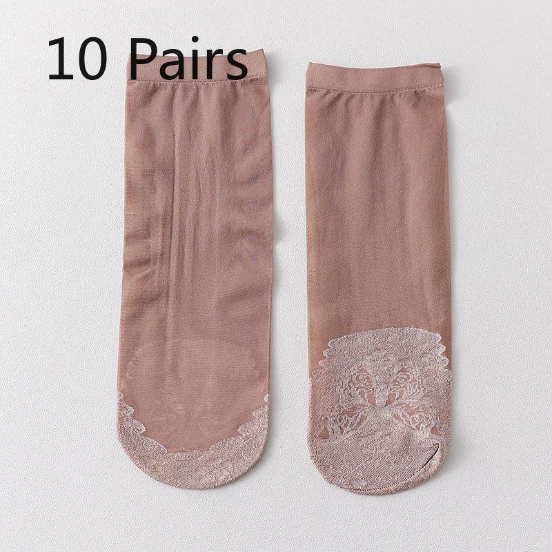 

10 пар летних тонких женских свободных хлопковых носков средней длины, противоскользящих, дышащих и не образующих затяжек, из бархата 10 pairs кофейный
