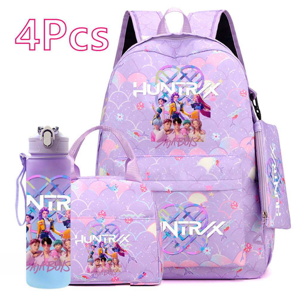 

4Pcs/set Cartoon KPOP Printed Backpack with Handbag Pencil Case 750Ml Water Bottler for Teenager Boy Girl Large Capacity Bookbag Schoolbag Mochila