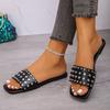 Fashion 2025 autumn new large size slippers solid color rivet square toe sandals