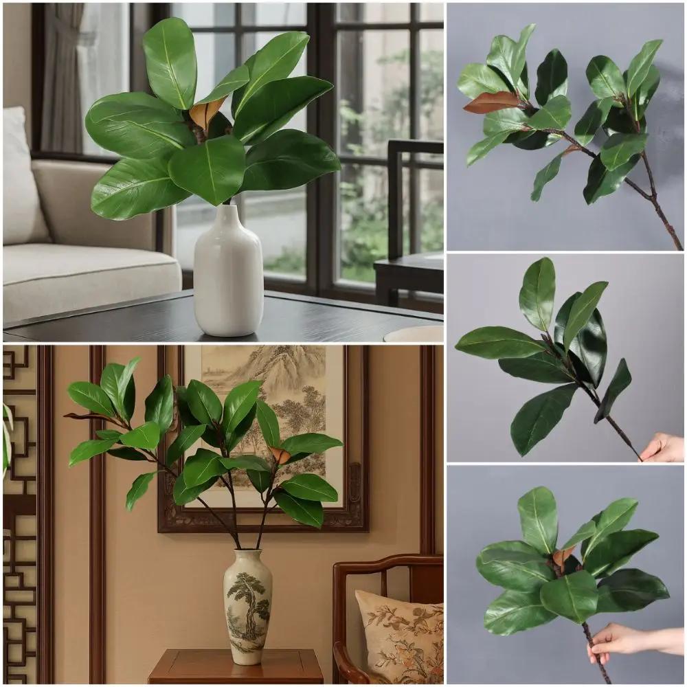 Red Green Artificial Magnolia Leaves Floral Arrangement Plants Leaves Faux Magnolia Branch DIY Simulated Plant Branch
