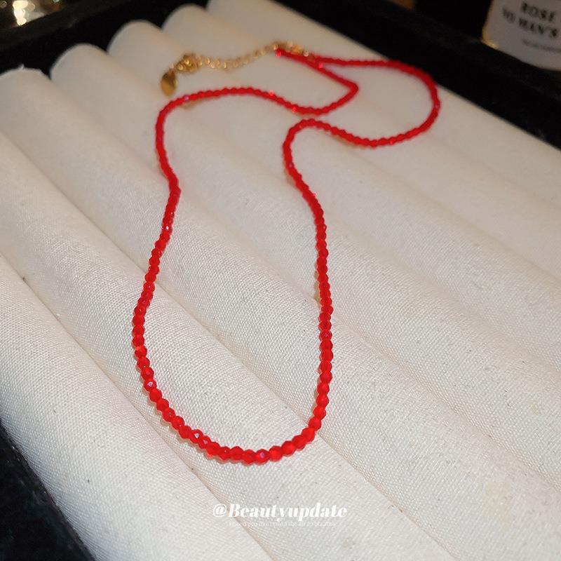 China Red Artificial Crystal Beaded Necklace Commuter Fashion Temperament Clavicle Chain Autumn and Winter ins Style Temperament Necklace