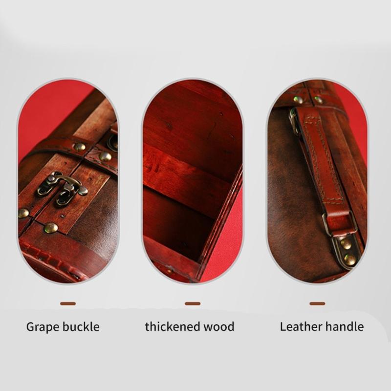 Wooden Trunk Faux Leather Handle Carrying Case Portable Storage Container For Jewelry Cosmetics And Collectibles