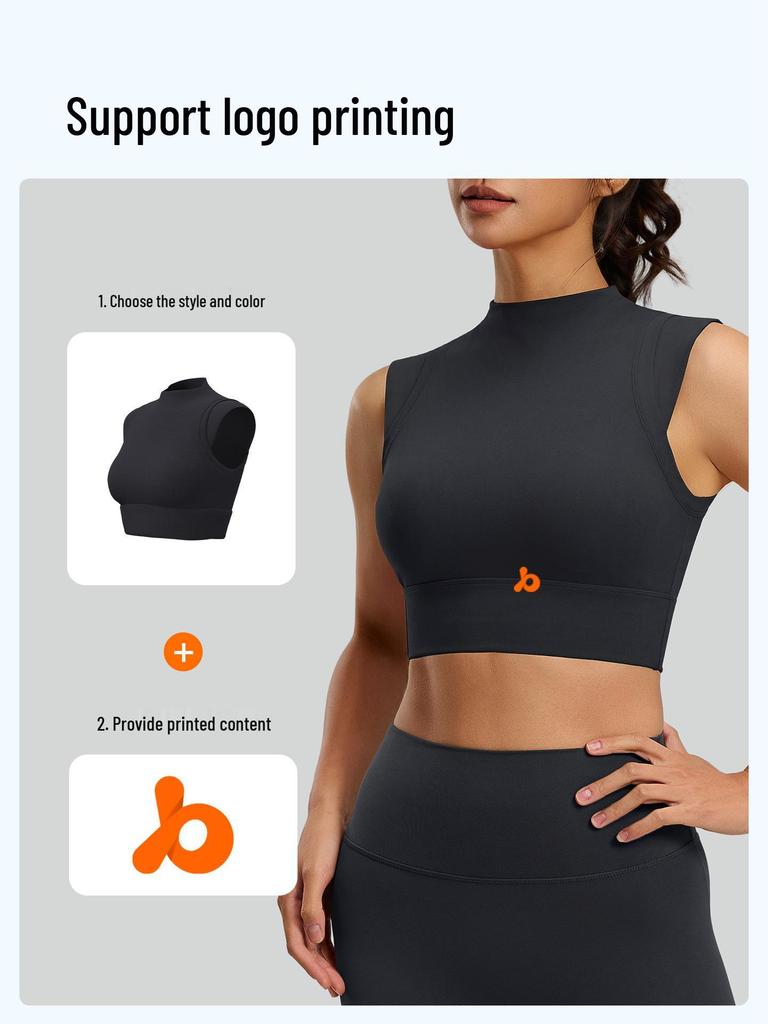 Juyitang 2026 High Neck Sports Vest - Double-Sided Brocade, Shockproof, High Elasticity, Fixed Cup Yoga Bra