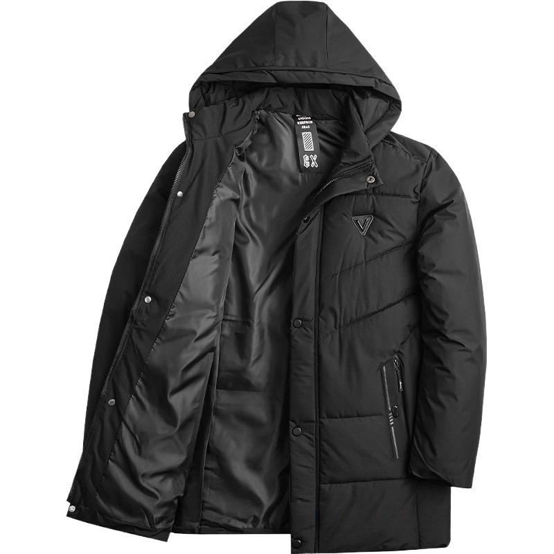 Winter 2025 Men's High Loft Warm Cotton Jacket with Detachable Hood for Middle-Aged and Elderly Business Wear.