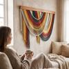 Wooden Bohemian Wall Decor Wall Art Aesthetic Handmade Tassel Tapestry Hand-Woven Cozy Handmade Macrame Wall Hanging Household