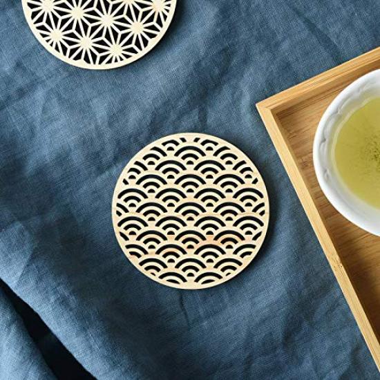 Yamani Brown Coaster, 8.8cm, Kumiko-style Hinoki (Japanese Cypress) Traditional Pattern, 47190253