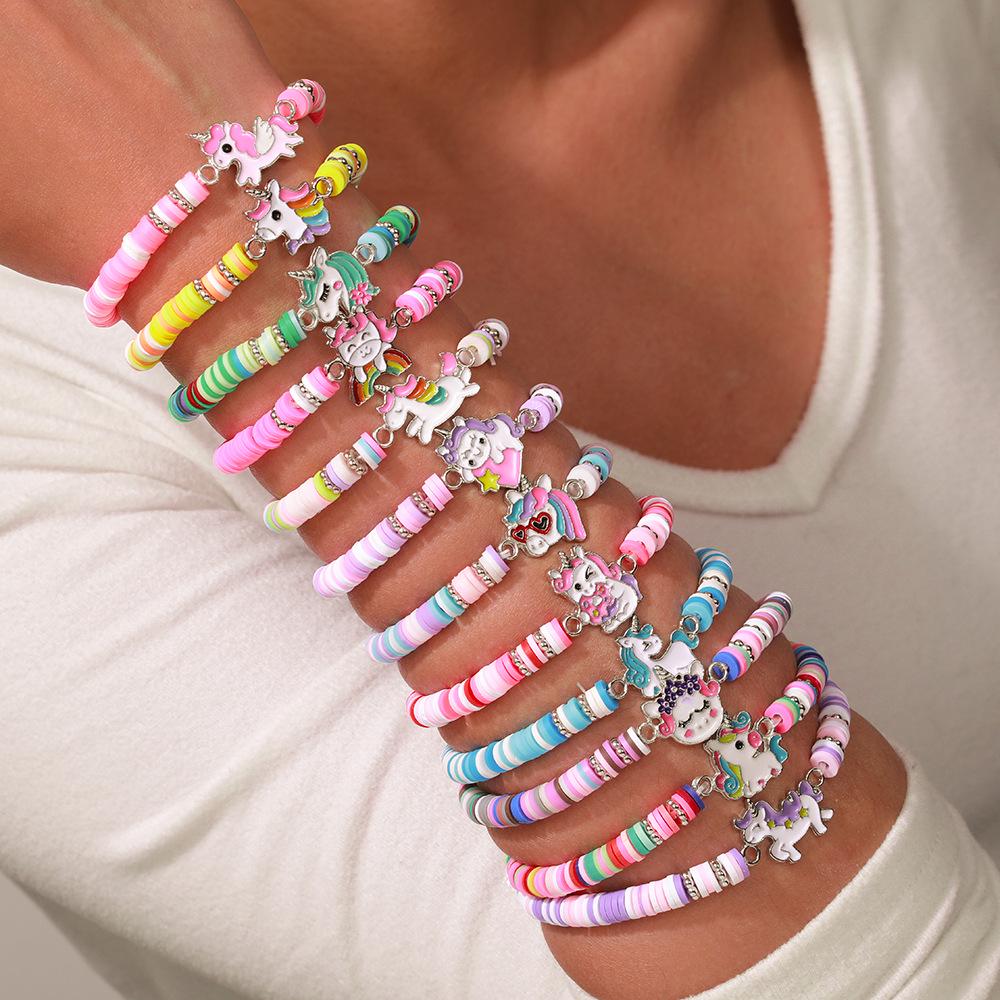 Rainbow Bead Bracelet Set: Colorful Kitten & Puppy Charms with Butterfly Accent - Perfect Gift for Best Friends, Women & Girls.