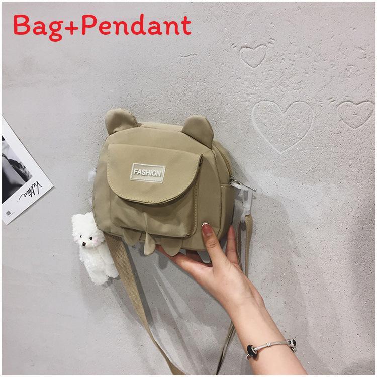 Cute Bear Canvas Crossbody Bag For Girls With Zipper Closure And Cell Phone Pocket
