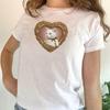 Coquette Cat Portrait Tee – Victorian Style Kitten Heart Frame Tshirt, Vintage White Cat Shirt