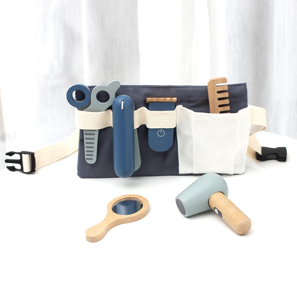 Children'S Simulation Barber Set Toys, Early Education Educational Toys, Wooden Simulation Barber, Hair Dryer, Role-Play Barber
