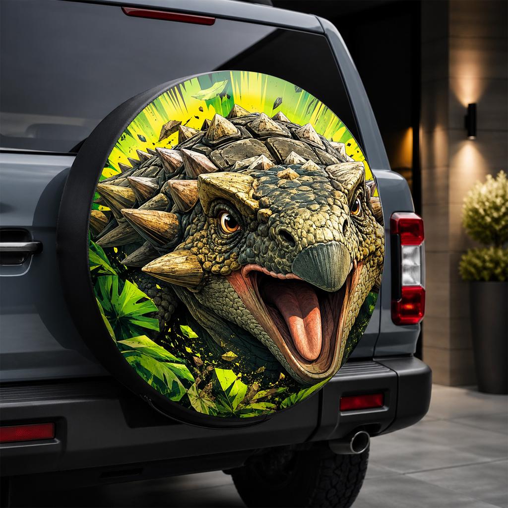 1pc, Cute Dinosaur Style Printed Car Tire Cover, Fashionable Universal Hub Protector, Provides Spare Tire Protection, Perfect Fi