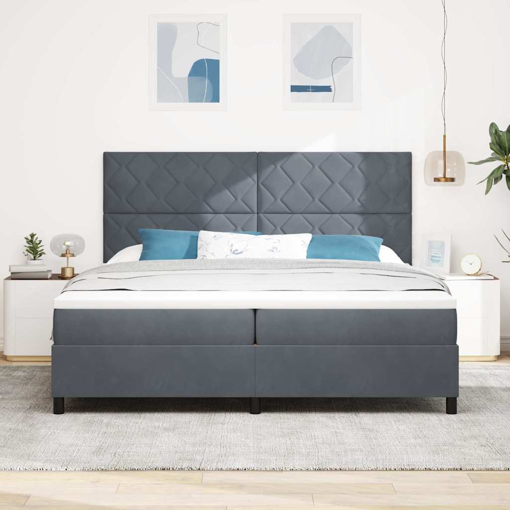 LED Boxspring Bed with Headboard Dark Grey 200 X 200 Cm Velvet