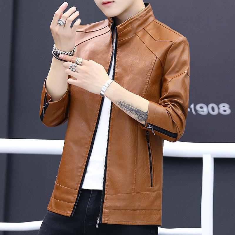 Spring and Autumn Leather Jacket Men's Trend Locomotive Leather Jacket Men's Leather Jacket Spring and Autumn
