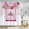 Pink Perfume High Heel Shower Curtain Set Black White Stripes Fashion Girl Woman Bathroom Decor Polyester Bathtub Curtains Hooks