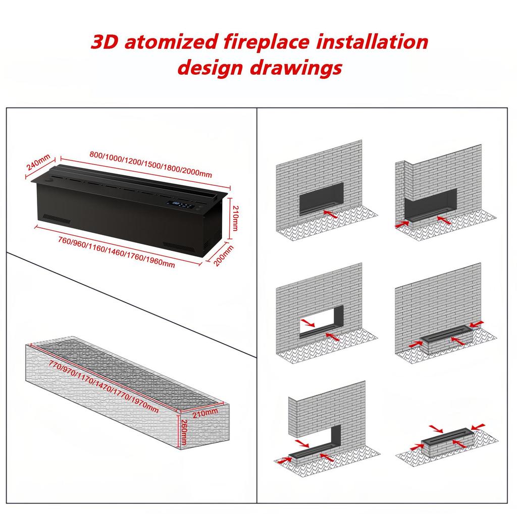 Aflyever 3D Wasserdampf Elektrischer Kamin Eingebaut Realistisches Flammen-Dampf mit Fernbedienung APP