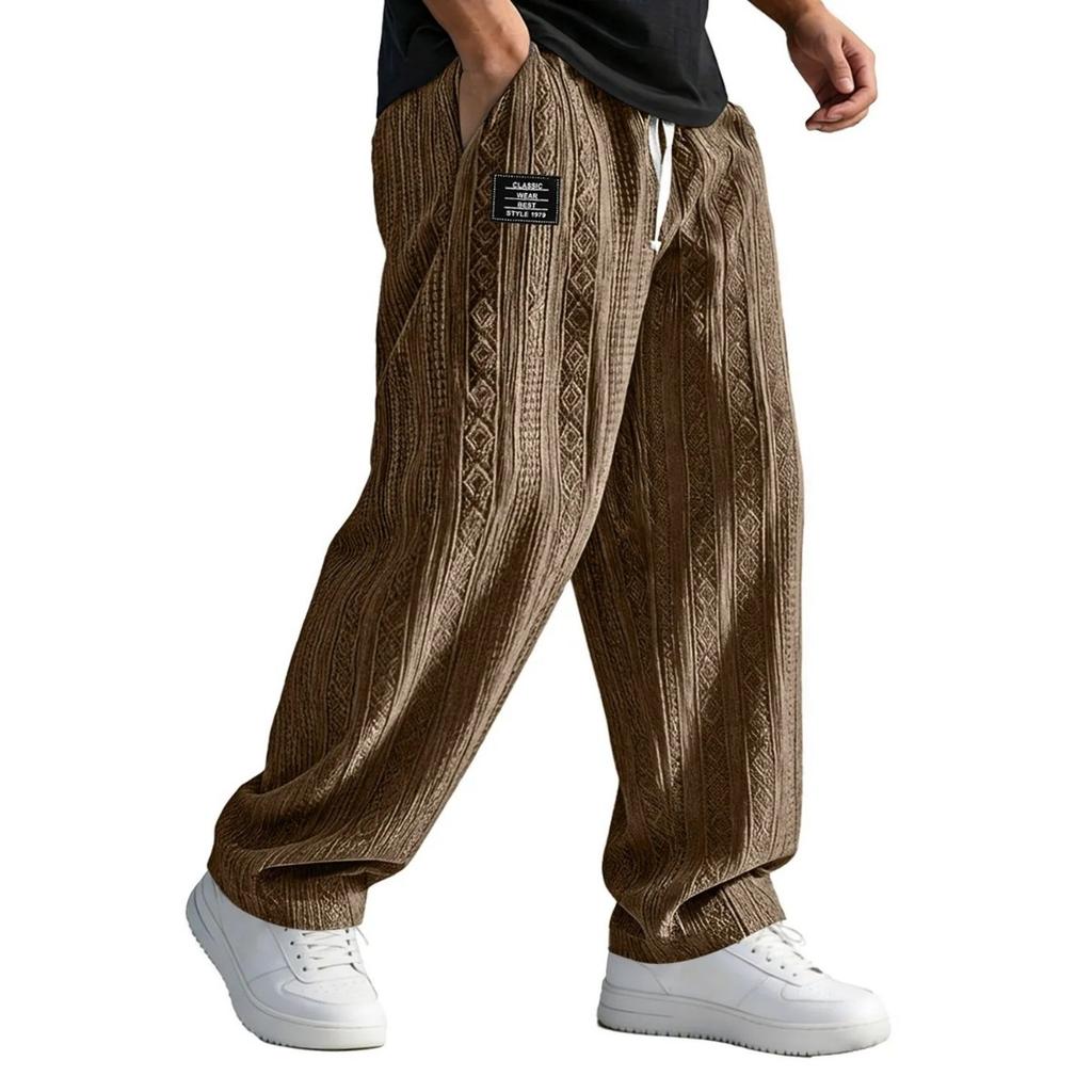 Herren Strick Jacquard Lässige Sporthosen, Lockere Gerade Tunnelzug Hosen mit Tasche, Frühling Sommer Passform, Europäischer Amerikanischer Stil, Vielseitig