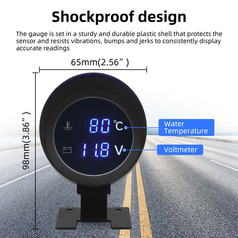 Car Digital Led Water Temperature Gauge -10-110 Celsius With Water Temp Joint Pipe Sensor 10MM Adapter 1/8NPT Voltmeter 2 IN 1