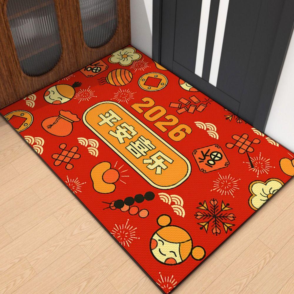 Cartoon Pattern Chinese New Year Door Mat Horse Pattern 40*60cm Horse Year Floor Mat Red Doormat Dirt Resistant