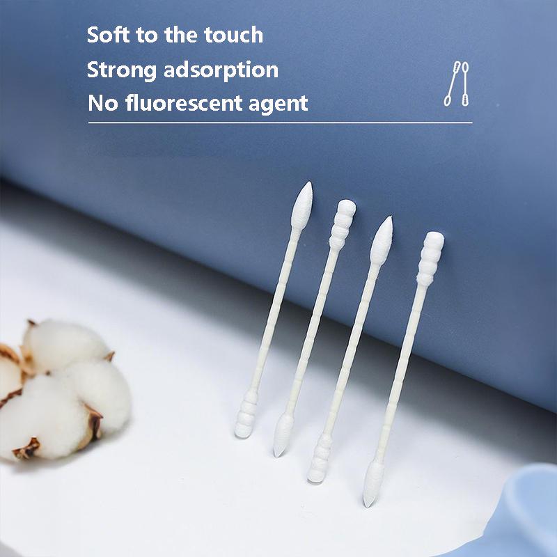 200pcs/box Cotton Swabs Spiral and Pointed Dual-head Design Nose Ears Cleaning Assisted Lips Eyes Makeup Disposable Cotton Swabs
