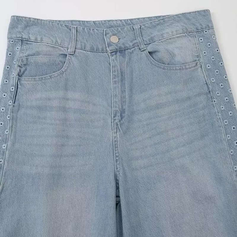 Kaslead New Arrival Women's Clothing Fashion Style Fashion Hollowed-out Embroidered High Waist Loose Denim 6147119