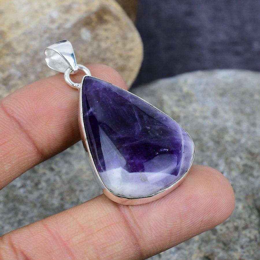 

Драгоценный камень аметиста Шеврон ручной работы 925 стерлингового серебра кулон ювелирные изделия для подарка