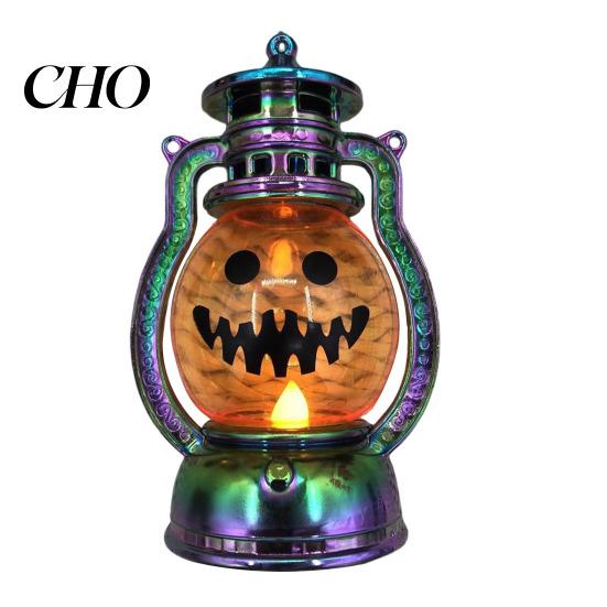 Small Size Pumpkin Lights Halloween Lantern Spooky Lamp with LED Candle Vintage Hanging Lanterns Decorative Light for Festive Party Porch Mantel