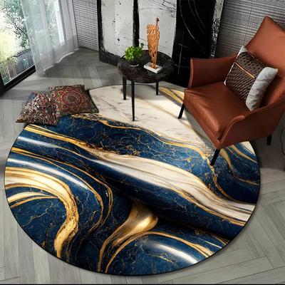 3D Luxury Marble Print Round Carpet Abstract Geometric Area Rug for Living Room Bedroom Chair Decor Non-slip Floor Mat Doormat