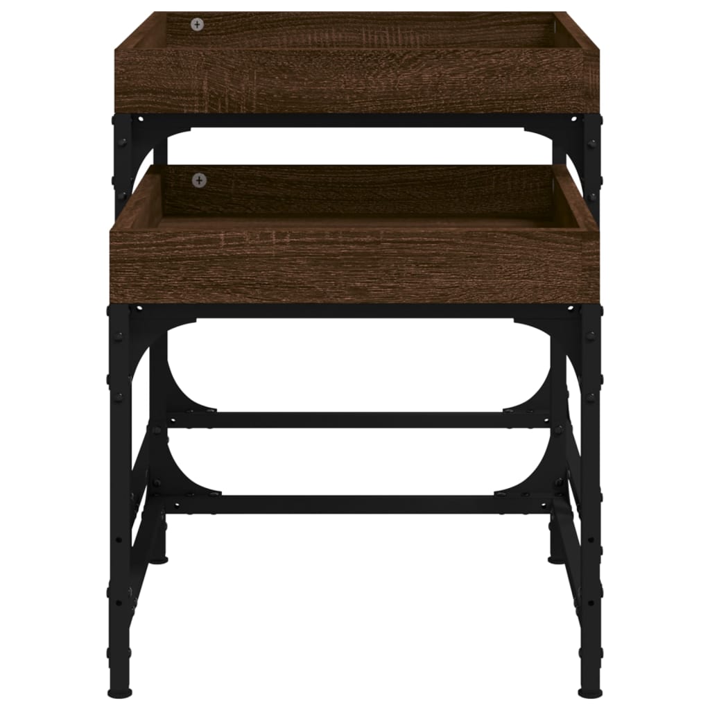  Side Tables, 2 Pcs, Brown Oak, Wood-based Material