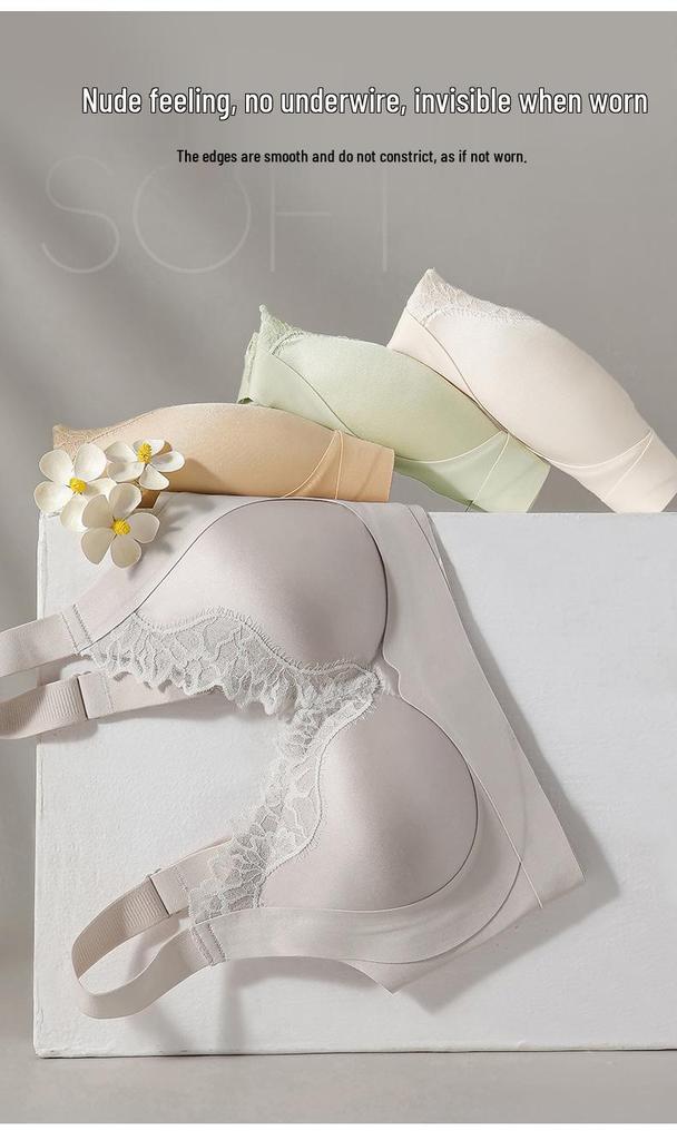 Women's Lace Edge Seamless Satin Bra - Minimizes Large Busts, Push-Up, Summer Thin, No Underwire, Comfortable & Breathable.