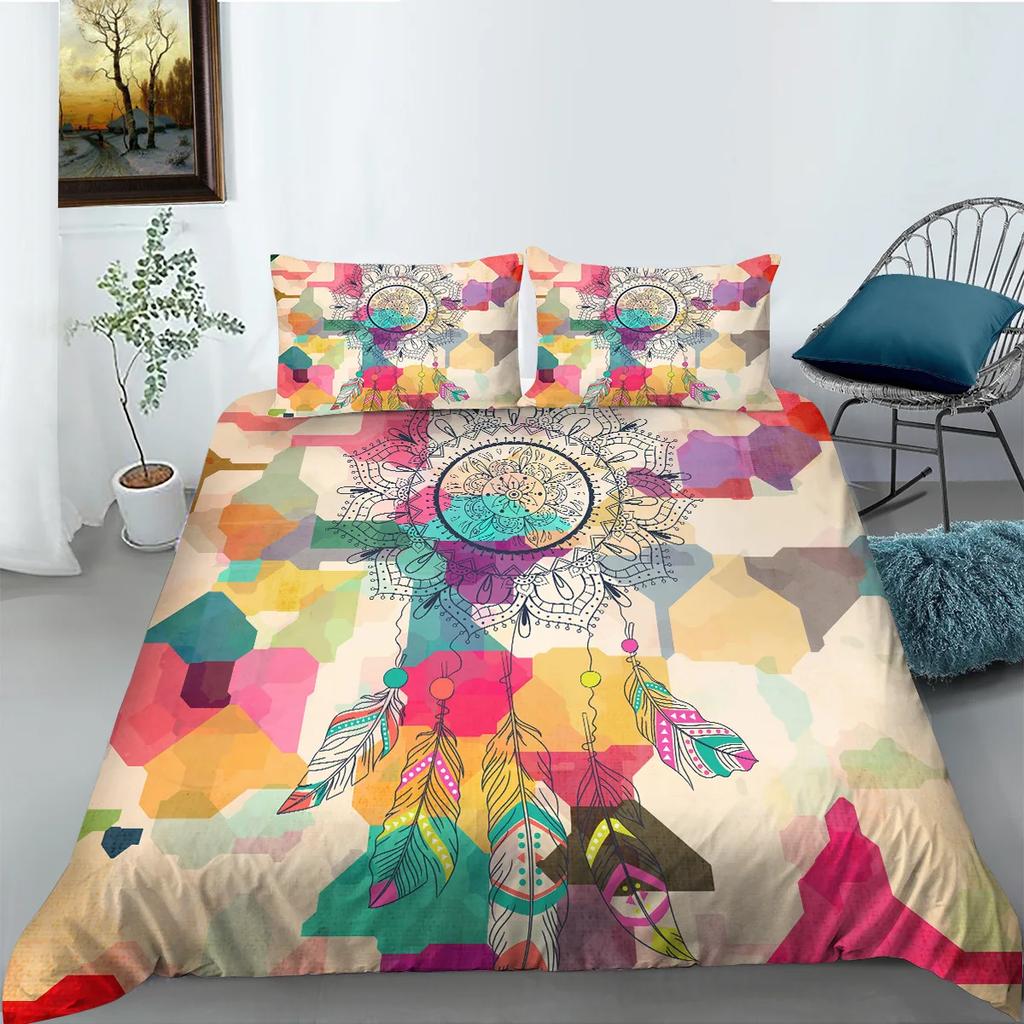 Colorful Dream Catcher Fish And Feather Dreamlike Duvet Cover Boho Polyester Quilt Cover For Girls Women For Bedroom Decorations