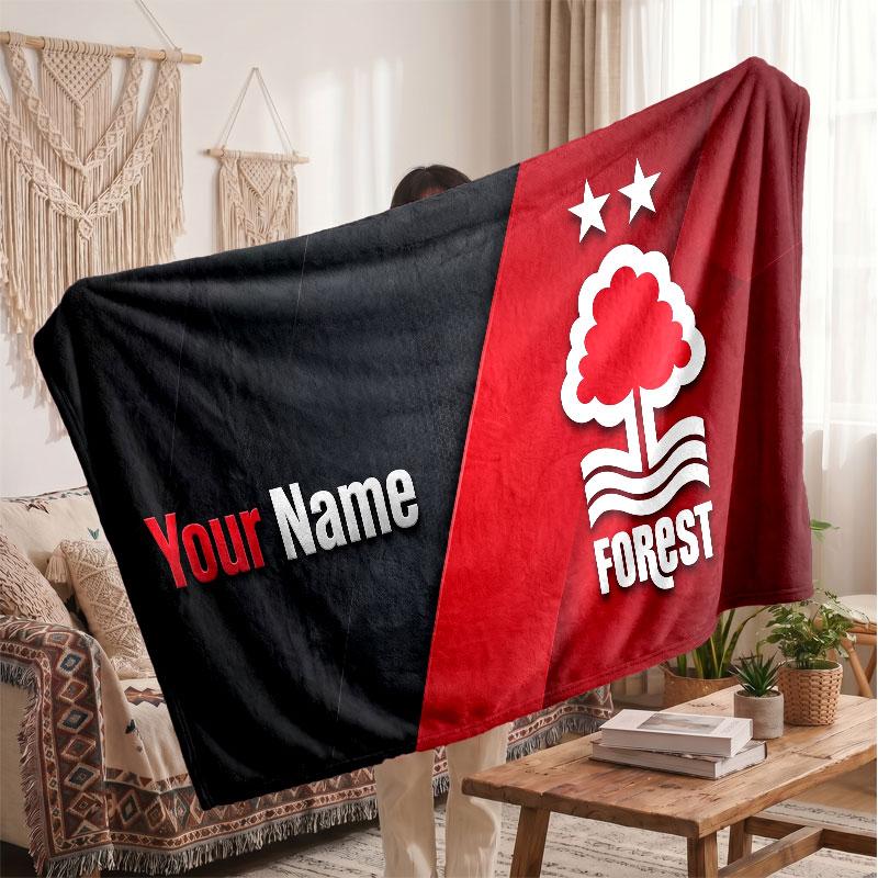 Coperta Personalizzata in Pile Nottingham Forest con Logo Calcio, Testo Nome Personalizzato Morbida Calda Coperta da Divano per la Casa