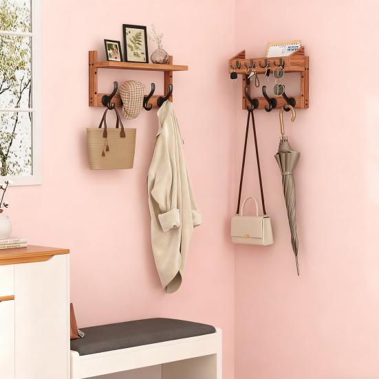 Wandmontierte Garderobe mit Ablage 4-in-1 Eingangsbereich-Organizer mit Haken Posthalter Rustikaler Schlüsselhalter Schweberegal für Wand Wohnzimmer Schlafzimmer Büro