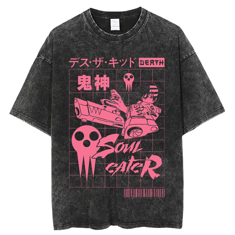 

Japan Anime Soul Eater Printed T Shirt Men Washed Cotton Tshirts Casual Loose Manga Tee Harajuku Male Street Vintage Tshirt S