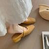 Fashion Weave Women Low Heel Slippers Shoes Mules Spring Summer Square Toe Ladies Heeled Slippers Shoes Sandals Female Slides