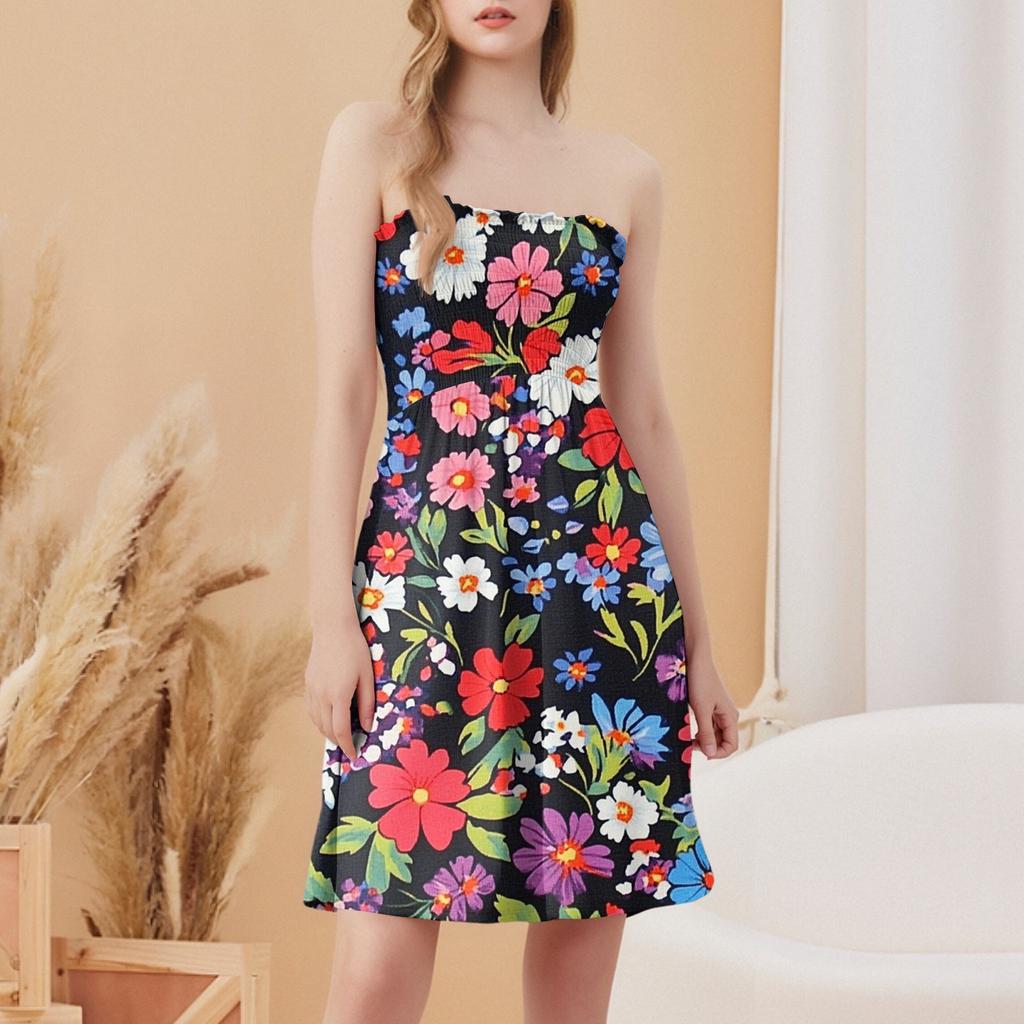 Fashionable Women's Casual Tube Top Floral Print Sleeveless Dress