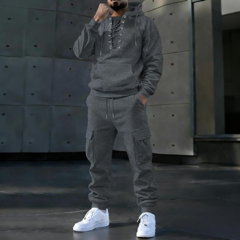 Heren Trainingspak 2 Delig Met Capuchon En Vetersluiting Sweatshirt En Cargo Joggingbroek Set