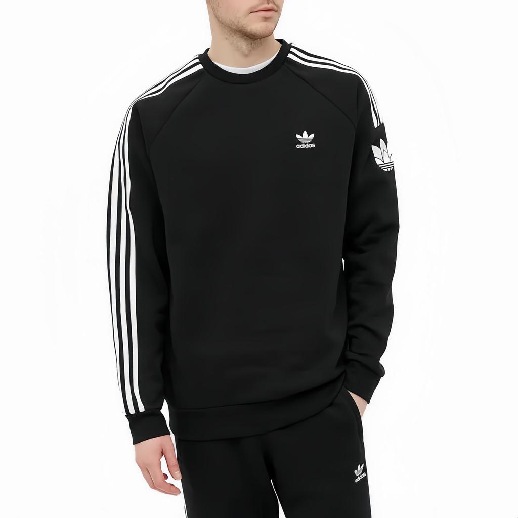 adidas Originals Men's Adicolor 3D Trefoil 3-Stripes Crew Sweatshirt Black GN3545