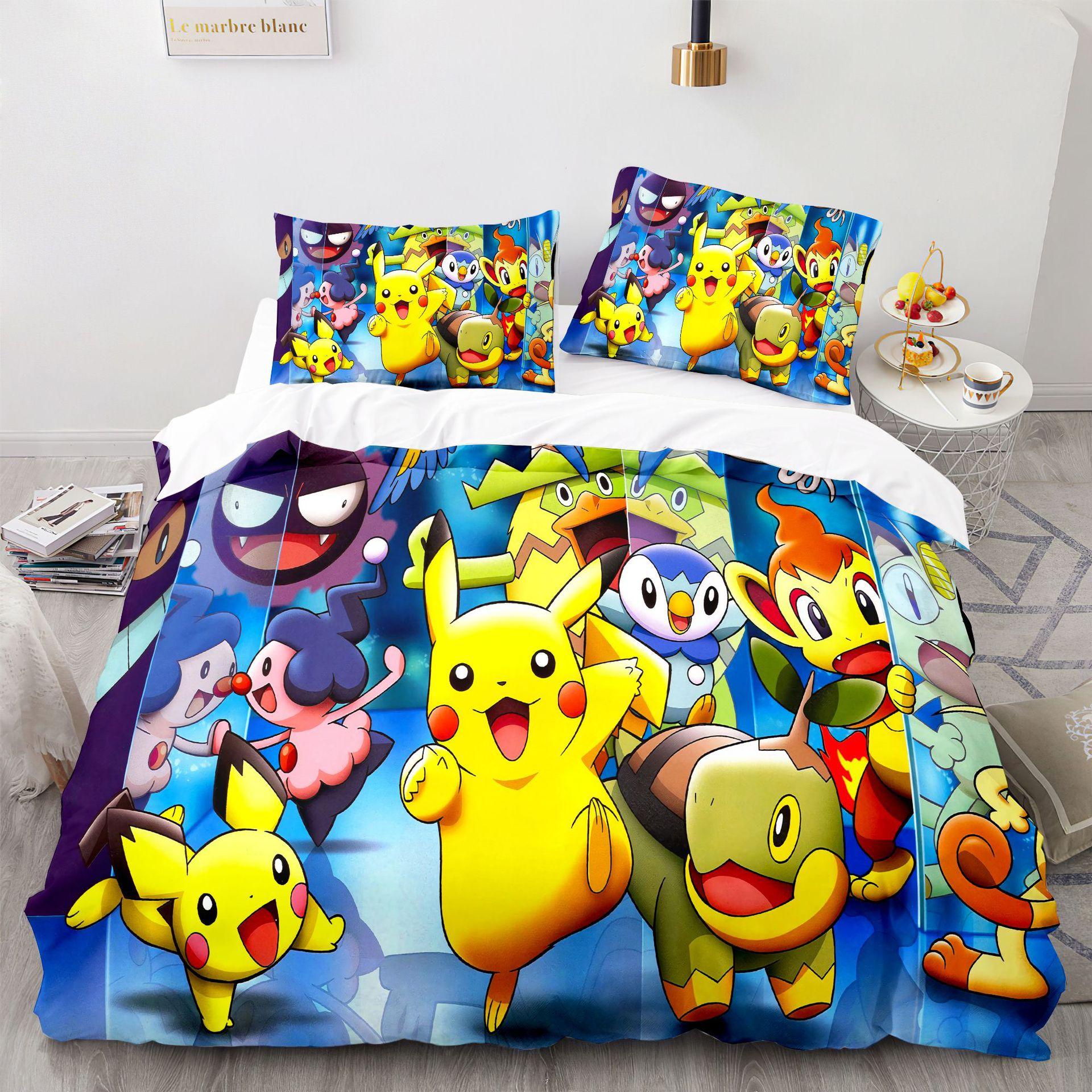 

Comforter Pokemon Pikachu Bedding Set 3D Home Bedroom Decor For Kids Boy Girl Queen King Size Comforter (quilt)-EU Single(135*200cm)3pcs