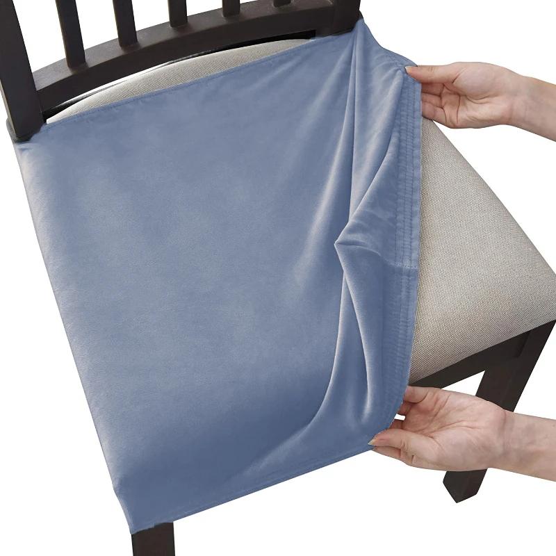 Velvet Chair Cover With No Backrest Anti-Dust Stretch Chair Covers For Dining Home Kitchen Office Upholstered Seat Slipcovers