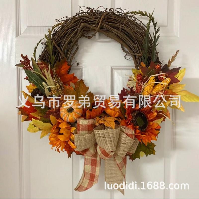 Harvest Wreath With Pumpkins Berries Vine Circle Halloween Thanksgiving Door Decor