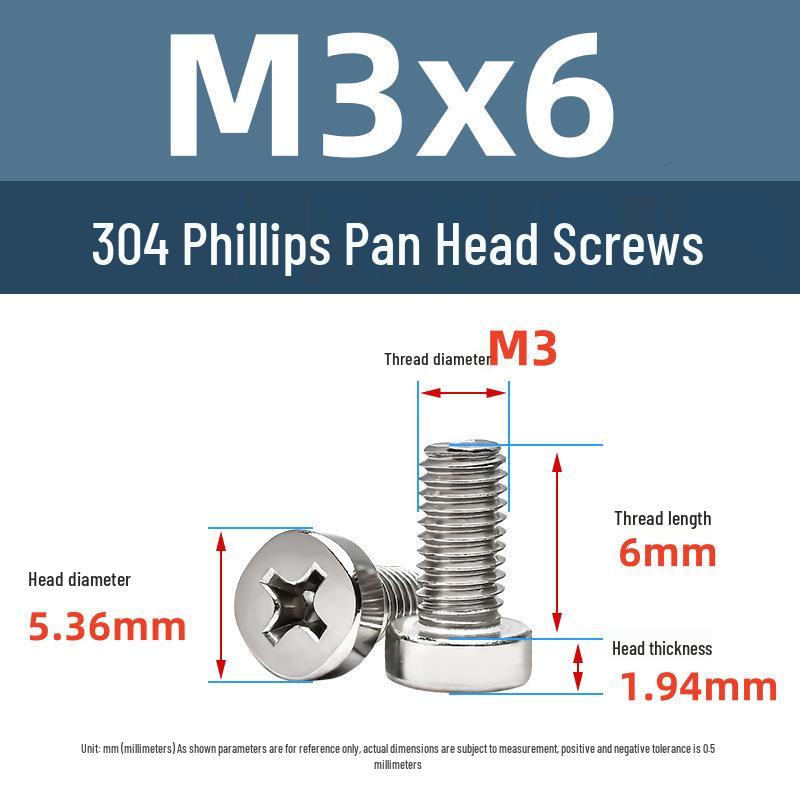 Yigu 304 Stainless Steel Phillips Round Head Machine Screws M2.5-M5