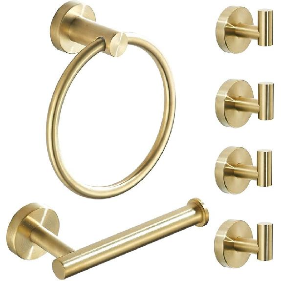 Toilet Paper Holder Towel Ring Brushed Gold Bathroom Hardware Hand Towel Holder Bathroom Accessories Set Wall Mount Stainless Steel 2 Pieces