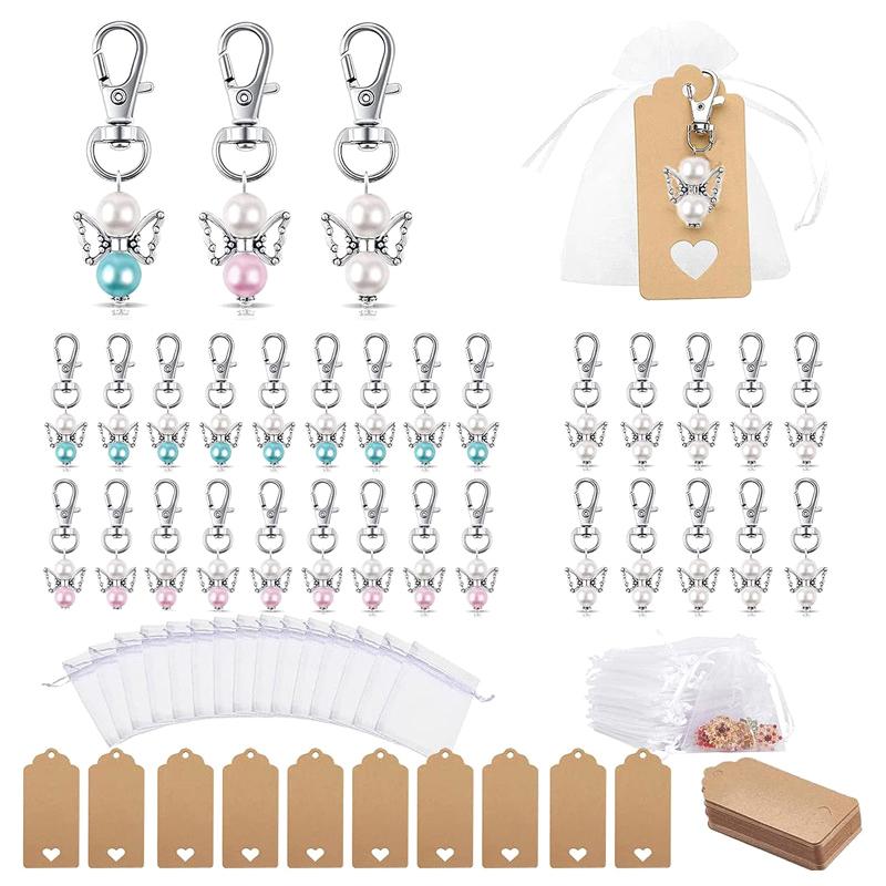 Pack Of 30 Guardian Angel Pendants, Guest Gifts, Christening Wedding With Organza Bag And Kraft Paper Pendant