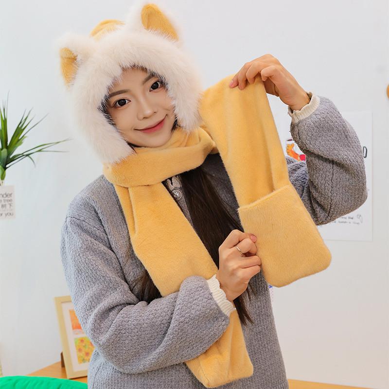 Plyšový medvěd Stylová zimní čepice a šála pro muže a ženy Měkké a designové Teplé