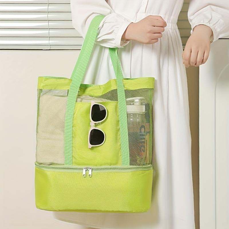 Lightweight Foldable Beach Bag for Women with Cooling Compartment Durable Polyester Vacation Style Hand Washable, Perfect for Towels & Swimsuits