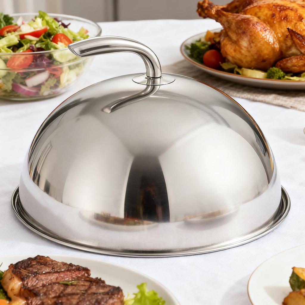 Stainless Steel Steak Cover Round Dish With Lid Oil Proof Meal Cover Kitchen Cooking Tools Teppanyaki Dome Dish Home