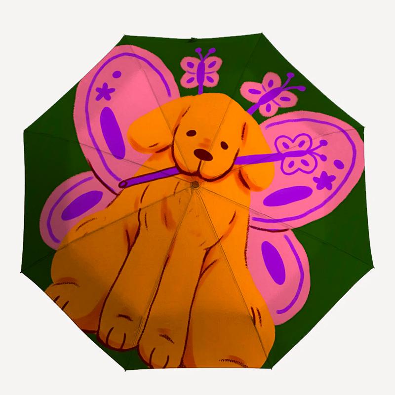 

1pc Butterfly DogAutomatic Open/close Umbrella, 8-Rib sturdy structure, Portable Travel Umbrella, Parties, Everyday Usec13