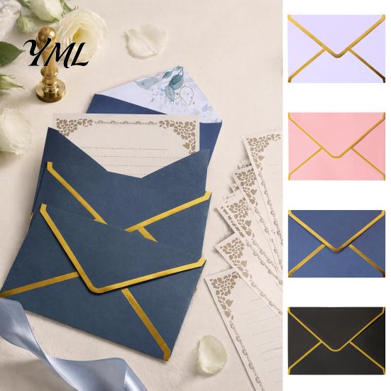 Handmade Cultural Creation Supplies 5Pcs Western Style Envelopes with Gold Foil Trim, Offset Paper Invitation for Wedding, Greeting Cards, Business