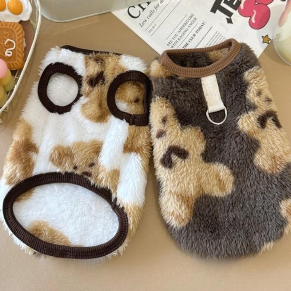 Pet Vest Flannel Dog Cat Clothing, Autumn Winter Warm Bear Print Two-legged Pajamas Design,For Small Dogs Cats Indoor Loungewear