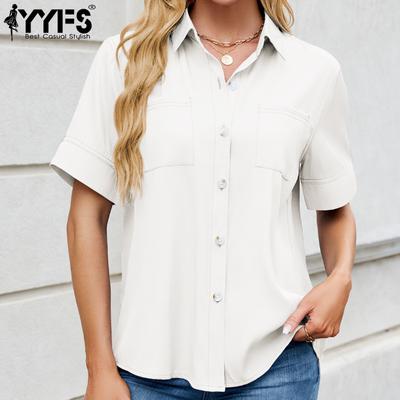 Women's Fashion Casual Summer Spring Solid Color Print Short Sleeve POLO Neck Blouses & Shirts